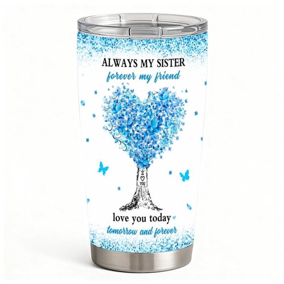 20oz Blue Heart Tree Sister Friendship Stainless Steel Tumbler, Tumbler with Lid Double Wall Vacuum Insulated Travel Mug, Coffee Cups With Lids, Perfect Gifts For Birthday Holidays.