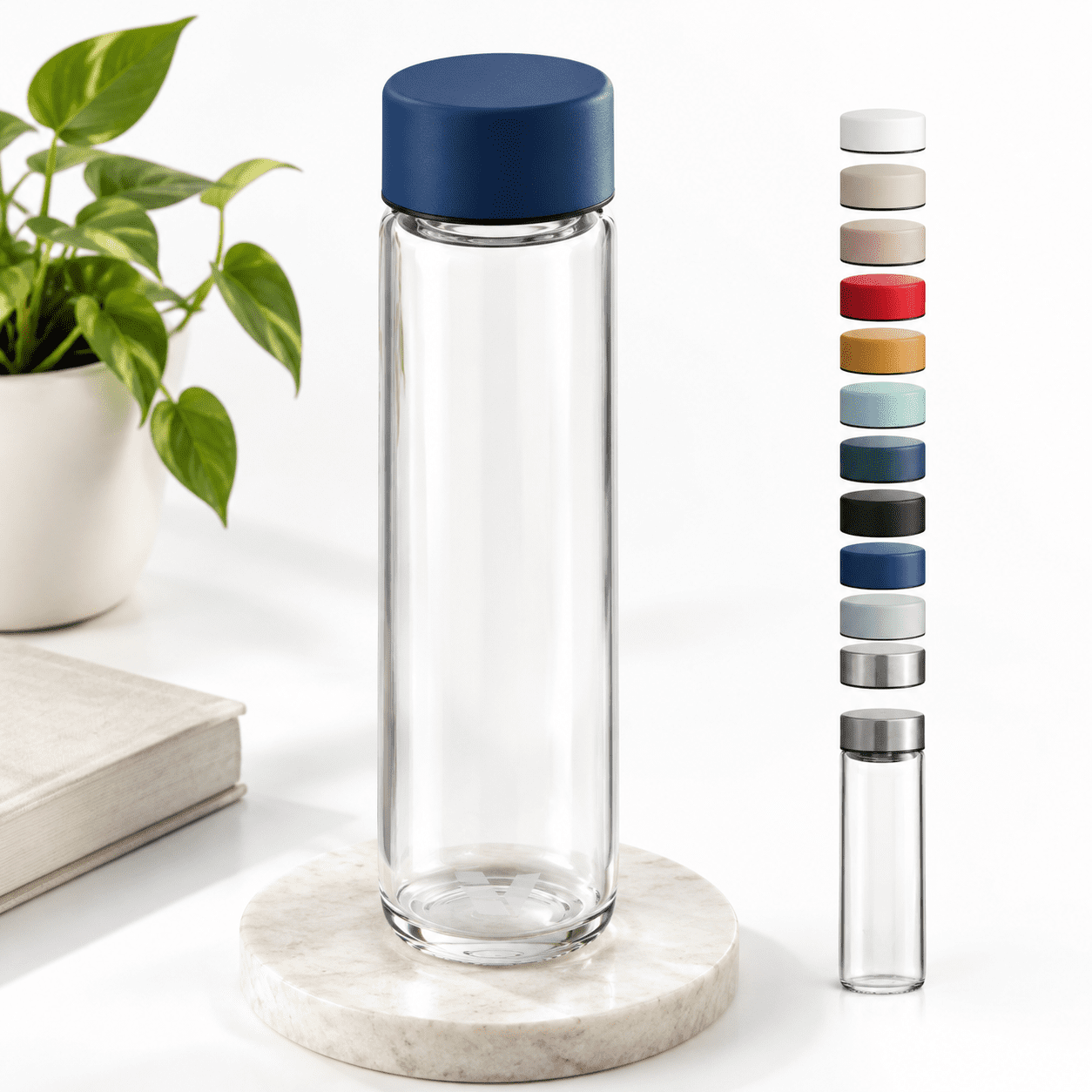 20oz Blue Non-Insulated Borosilicate Glass Water Bottle with Stainless ...