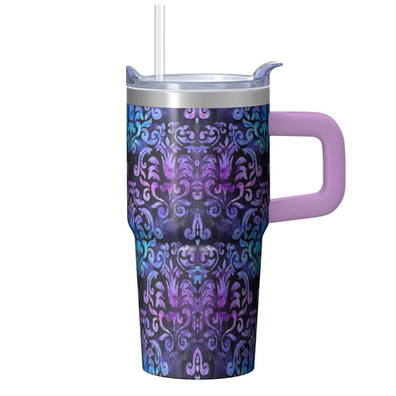 20oz Bohemian Tumbler with Handle & Straws, Leak-Proof Stainless Steel Insulated Travel Coffee Mug, Boho Themed Gift for Women