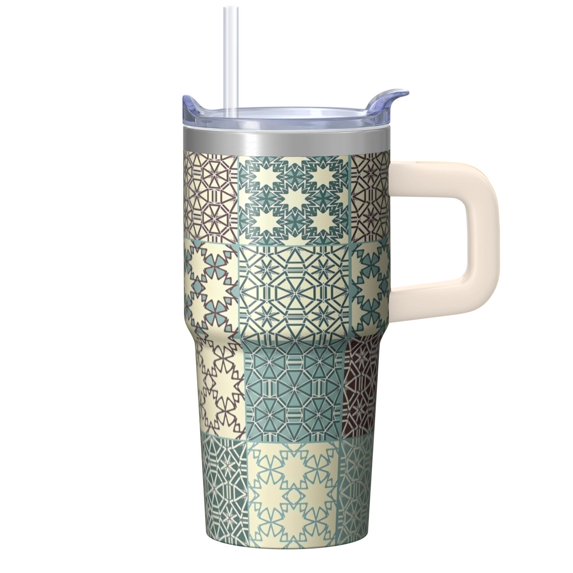 20oz Boho Stainless Steel Mug with Lid & Straw - Double Wall Vacuum Insulated Travel Tumbler, Leakproof Thermal Coffee Cup