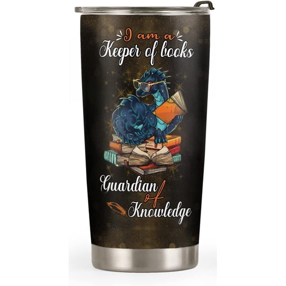20oz Book Lovers Gifts for Women, Gifts for Book Lovers, Bookish Gifts, Librarian Gifts, Valentines Day Gifts for Her, Book Dragon Tumbler Cup, Insulated Thermos Travel Coffee Mug with Lid
