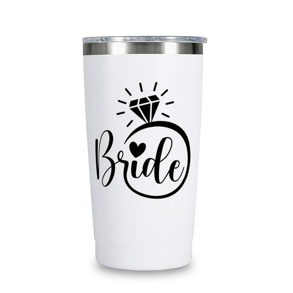 20oz Bride Insulated Tumbler - Water Leak-Proof Travel Mug with Lid, "Bride" Design with Diamond & Heart Decor, Perfect Wedding Gift for Bridal Showers or Just Married Celebrations