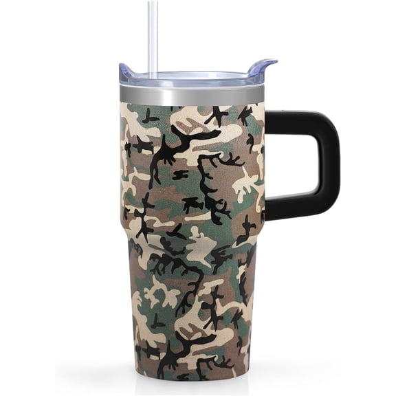 20oz Camo Tumbler with Handle, Insulated Stainless Steel Cup with Rotating Lid & Straw, Leak-Proof Water Bottle for Kids Girls Women, Birthday Christmas Back to School Gift Idea
