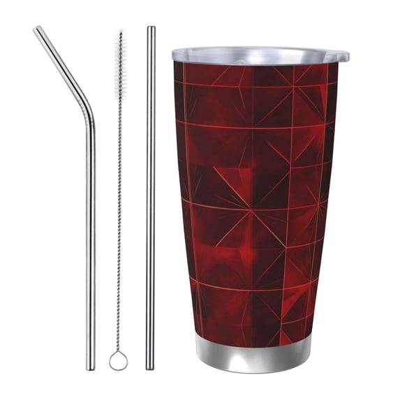 20oz Car Cup Three-Piece Set Of Single Silver Edge No Smell Easy To Carry Heat Preservation For Daily Car Sports Travel Darkred Geometric Patterns_3