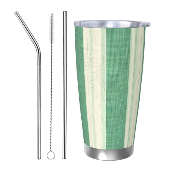 20oz Car Cup Three-Piece Set Of Single Silver Edge No Smell Easy To Carry Heat Preservation For Daily Car Sports Travel Lightgreen Stripe_18292_2