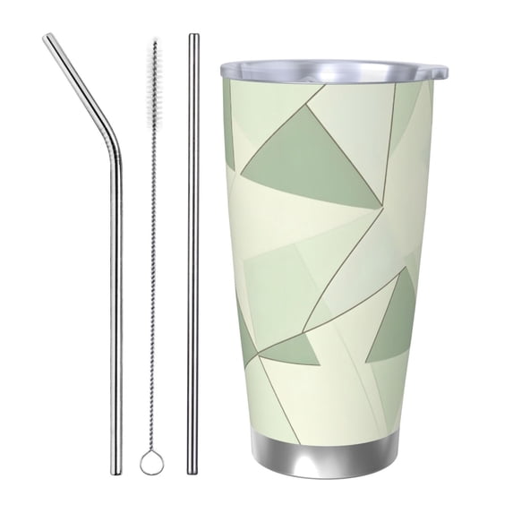 20oz Car Cup Three-Piece Set Of Single Silver Edge No Smell Easy To Carry Heat Preservation For Daily Car Sports Travel Palegreen Geometric Lines_3