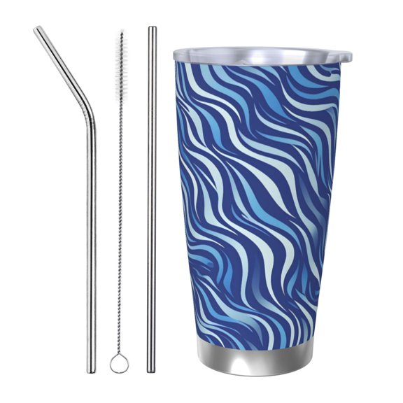 20oz Car Cup Three-Piece Set Of Single Silver Edge No Smell Easy To Carry Heat Preservation For Daily Car Sports Travel Zebra Print Style Lightblue_3