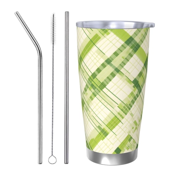 20oz Car Cup Three-Piece Set Of Single Silver Edge No Smell Easy To Carry Heat Preservation For Daily Car Sports Travel Lime Houndstooth Hand-Drawn Sketch_4