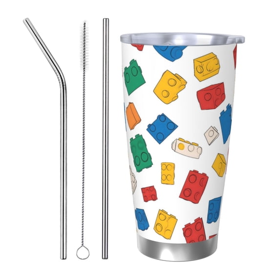 20oz Car Cup Three-Piece Set Of Single Silver Edge No Smell Easy To Carry Heat Preservation For Daily Car Sports Travel Multicolored Building Block (15)
