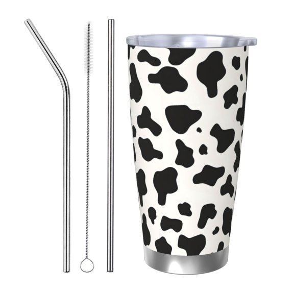 20oz Car Cup Three-Piece Set Of Single Silver Edge No Smell Easy To Carry Heat Preservation For Daily Car Sports Travel Simple Cow Print Pattern, Vector Art Style_1