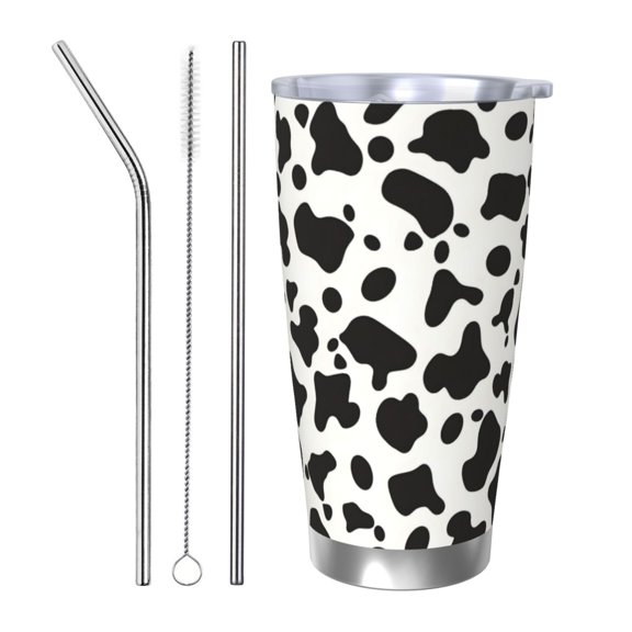 20oz Car Cup Three-Piece Set Of Single Silver Edge No Smell Easy To Carry Heat Preservation For Daily Car Sports Travel Simple Cow Print Pattern, Vector Art Style_3