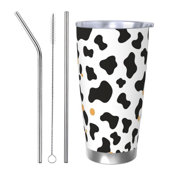 20oz Car Cup Three-Piece Set Of Single Silver Edge No Smell Easy To Carry Heat Preservation For Daily Car Sports Travel Simple Cow Print Pattern, Vector Art Style_2