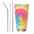 thumbnail image 1 of 20oz Car Cup Three-Piece Set Of Single Silver Edge No Smell Easy To Carry Heat Preservation For Daily Car Sports Travel Tie-Dye Pattern Rainbow Colors (2), 1 of 8