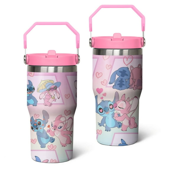 20oz Cartoon Movie Stainless Steel Tumbler with Lid and Straw,Spill Proof Cartoon Travel Cup for Cartoon Lovers,Double Wall Vacuum Insulated Coffee Mug with Top Handle Pink