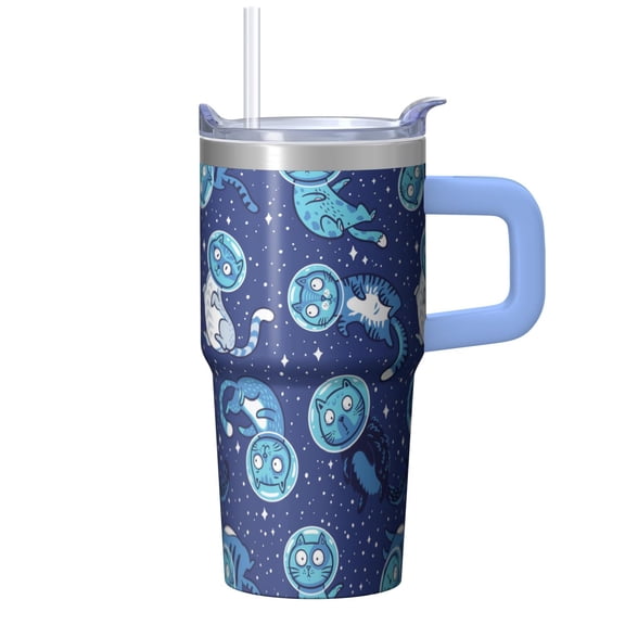 20oz Cat Character Tumbler with Handle Insulated Travel Mug Useful Birthday Christmas Gift for Cat Fans Women Fits Car Cup Holders Comfortable Grip Durable Hot Cold Drinks