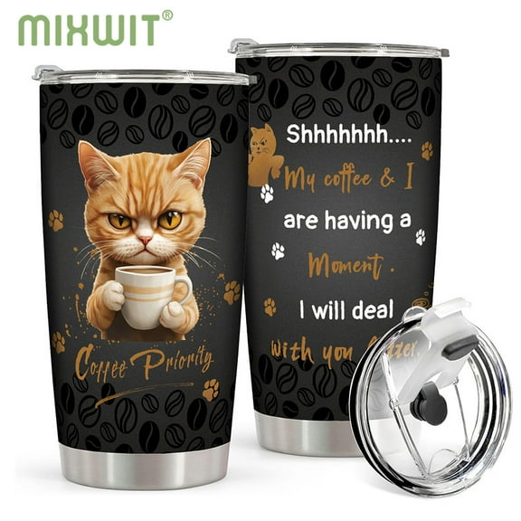 20oz Cat Tumbler with Lid, Gifts for Cat Lovers, Stainless Steel Insulated Tumblers Funny Coffee Travel Mug Cup Women Girls Gift for Birthday Christmas