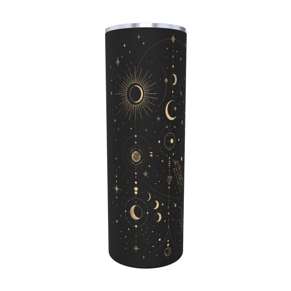 20oz Celestial Moon Tumbler with Handle and Straw Gold Astrology Sun Stars Stainless Steel Insulated Travel Coffee Cup Gift with Straw
