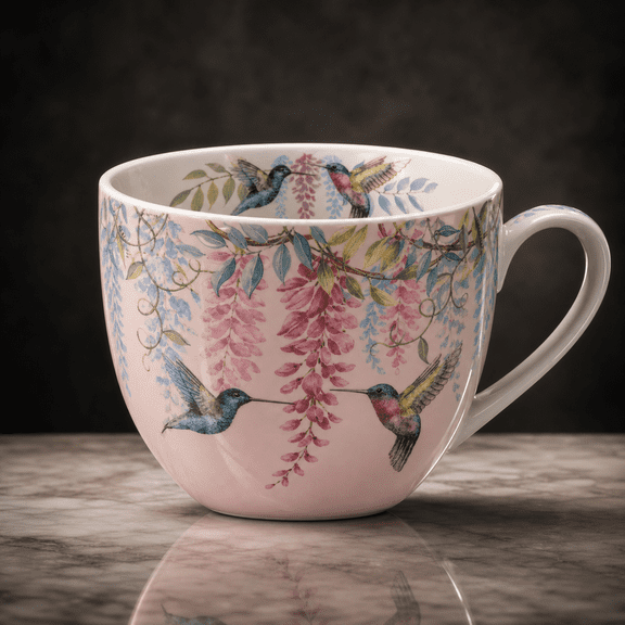20oz Ceramic Hug Mug, Spring Hummingbird Design, For Coffee Tea Hot Beverages