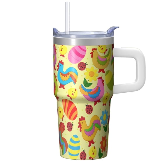20oz Chicken Character Tumbler with Handle Insulated Travel Mug Useful Birthday Christmas Gift for Chicken Fans Women Men Fits Car Cup Holders Comfortable Grip Durable Material Daily Hydration