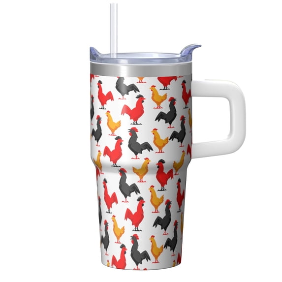 20oz Chicken Decor Tumbler with Handle Insulated Travel Mug Cute Birthday Christmas Gift for Chicken Lovers Women Men Cup Holder Friendly Easy to Clean Dishwasher Safe Hot Cold Beverages