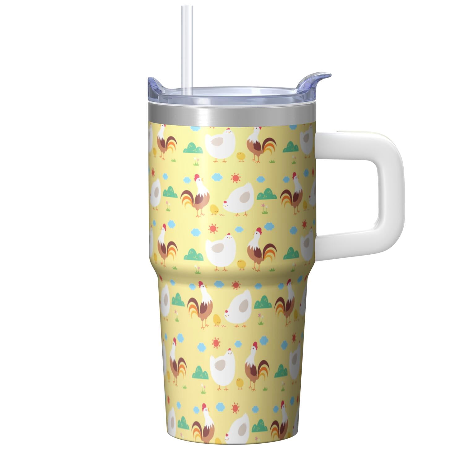 20oz Chicken Graphic Tumbler with Handle Fun Birthday Christmas Gift for Chicken Enthusiasts Women Men Insulated Travel Mug Cup Holder Friendly Wide Mouth for Ice Hot Coffee Cold Soda Daily Use