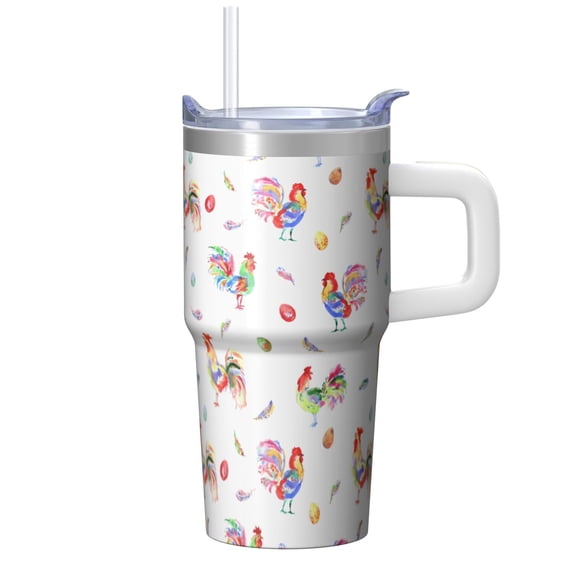 20oz Chicken Graphic Tumbler with Handle Popular Birthday Christmas Gift for Chicken Enthusiasts Women Men Insulated Travel Mug Cup Holder Friendly Wide Mouth for Ice Hot Coffee Cold Soda Daily Use