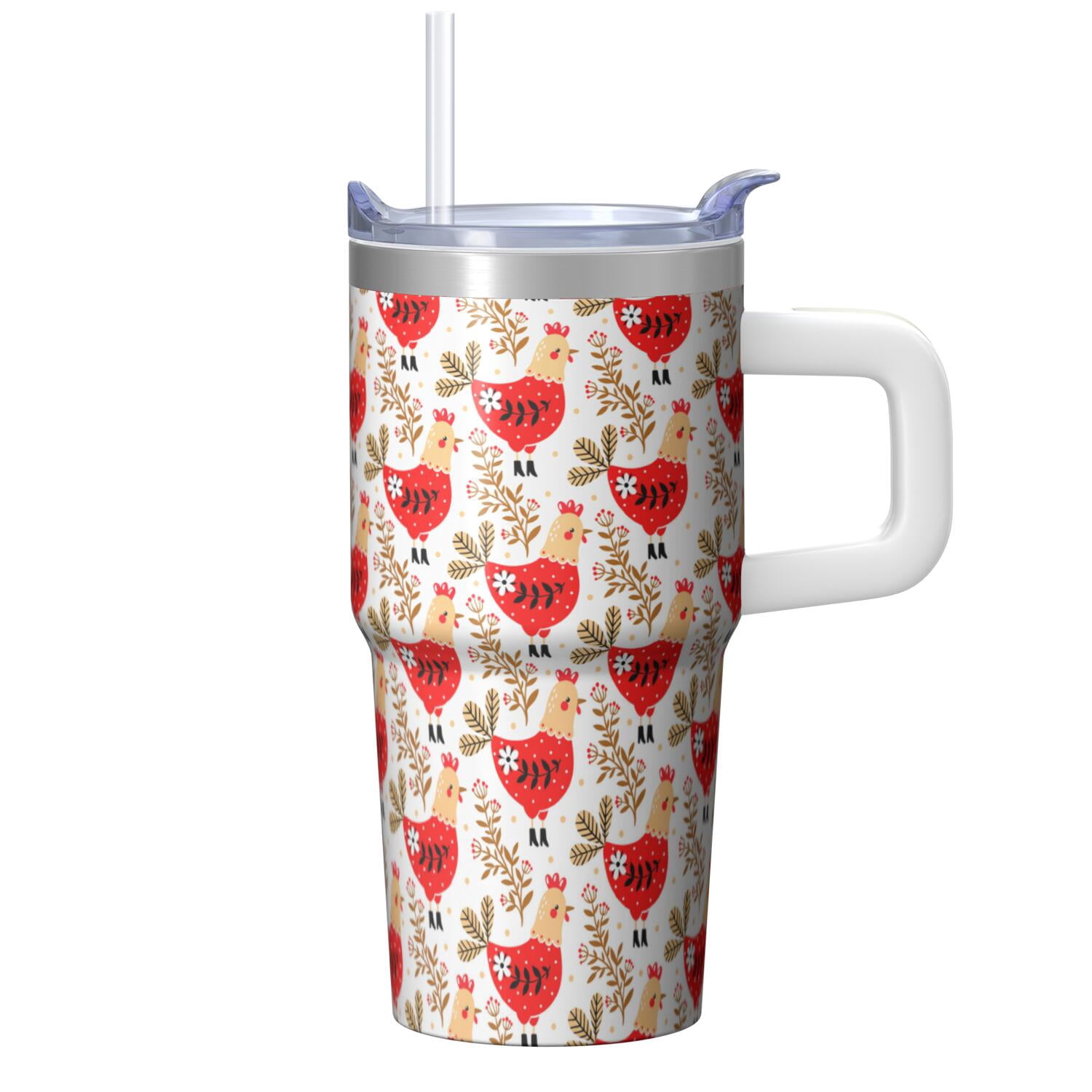 20oz Chicken Lover Tumbler with Handle Insulated Travel Mug Perfect Birthday Christmas Gift for Chicken Fans Women Men Fits Car Cup Holders Durable Build Hot Tea Cold Soda Daily Commutes Trips