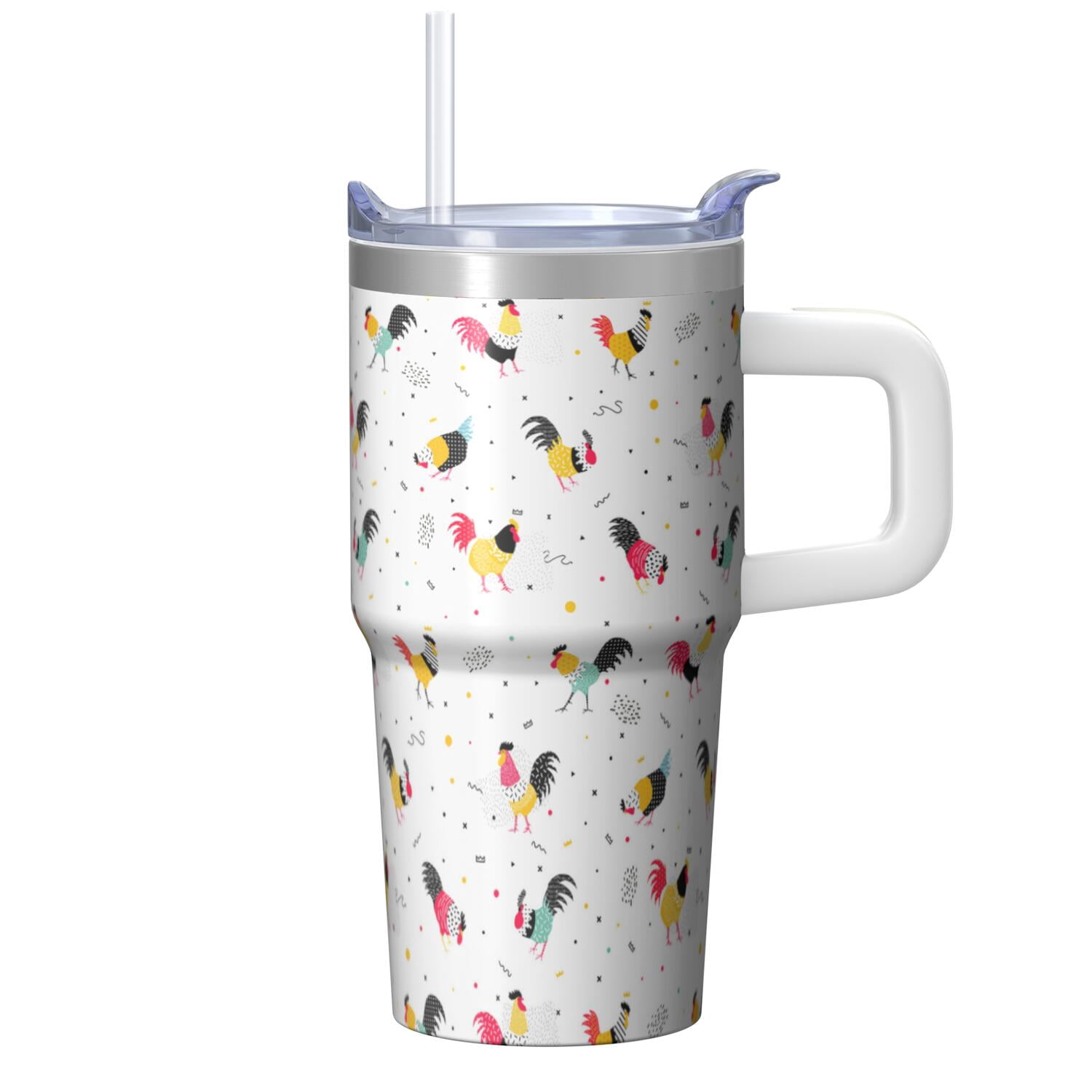 20oz Chicken Pattern Tumbler with Handle Charming Birthday Christmas Gift for Chicken Lovers Women Men Insulated Travel Mug Fits Car Cup Holders Comfortable Grip Easy to Carry Errands Trips