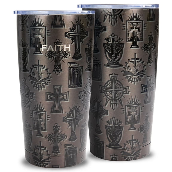 20oz Christian Cross Stainless Steel Insulated Tumbler, Double Wall Vacuum Leak Proof for Hot and Cold Drinks
