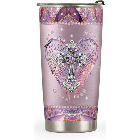 20oz Christian Gifts for Women, Mom, Friends, Gifts for Her, Religious Gifts for Women, Unique Inspirational Birthday Gifts, Printed Jewelry Cross Faith Tumbler Cup, Travel Coffee Mug with Lid