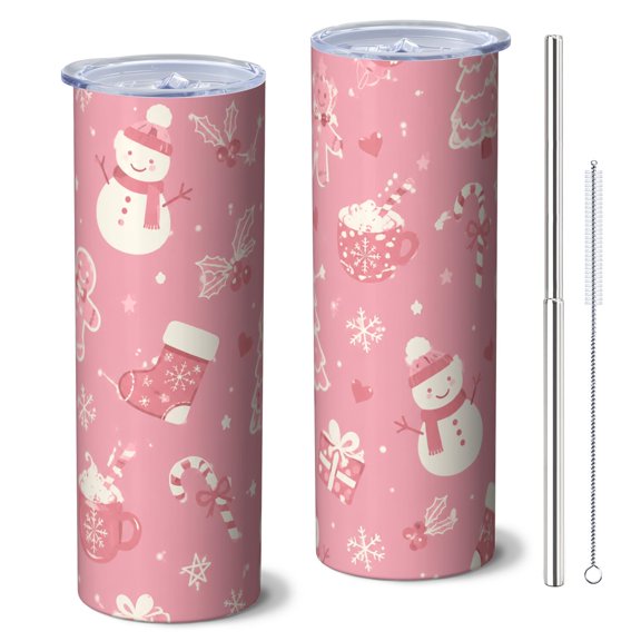 20oz Christmas Skinny Tumbler Double Wall Printed Mug for Homemade Holiday Cold Beverages