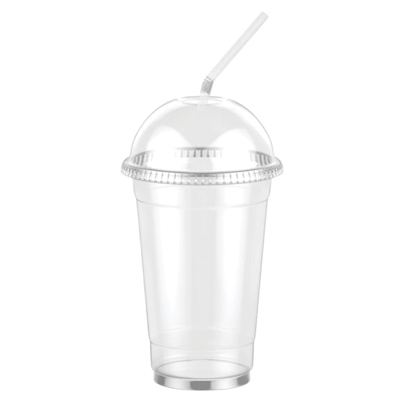 VeZee 20 oz Clear PET Plastic Cups with Dome Lids & Straws