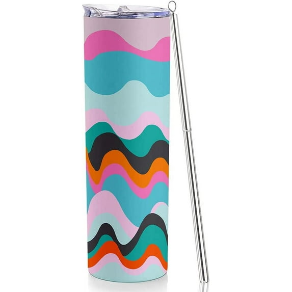 20oz Cloud Art Skinny Tumbler with Lid and Straw, Perfect Travel Cup Gift Tumbler for Women Female, SUS304 Food Grade Stainless Steel Material, Double Insulated Coffee Tumbler