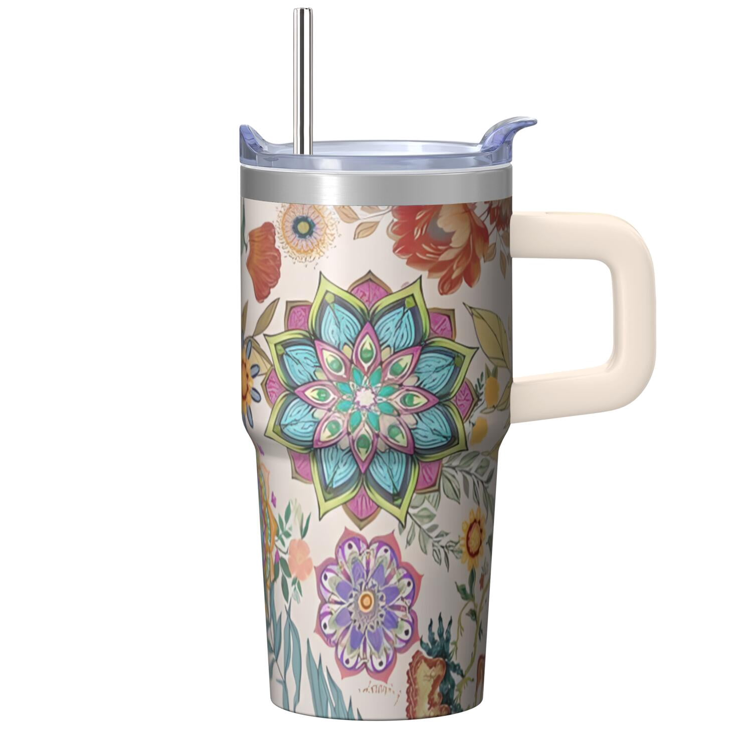 20oz Coffee Mug with Lid and Straw - Stainless Steel Double Wall Vacuum ...