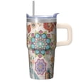 thumbnail image 1 of 20oz Coffee Mug with Lid and Straw - Stainless Steel Double Wall Vacuum Insulated Travel Tumbler, Leakproof Thermal Design, Bohemian, 1 of 5