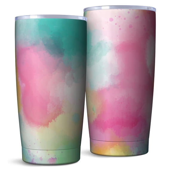 20oz Coffee Travel Tumbler, Vacuum Insulated Stainless Steel Car Cup with Lid and Telescopic Straw, 360° Full Wrap Printed, Fluid Smoke Aurora Art Style