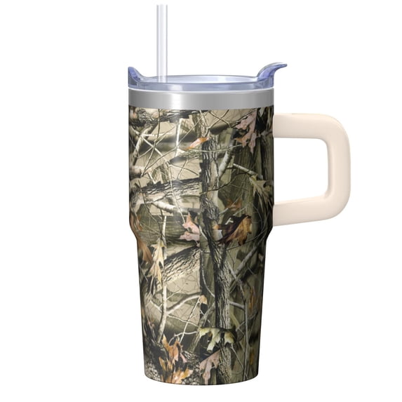 20oz Coffee Travel Tumbler with Handle and Straw, Geometric Stainless Steel Double Wall Insulated Mug Leak Proof