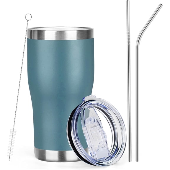 20oz Coffee Tumbler with Lid and Straw Double Wall Vacuum Insulated Cup Stainless Steel Travel Mugs Insulated for Hot & Cold Leakproof Powder Coated Tumbler for Indoor Outdoor(Mayan Blue)