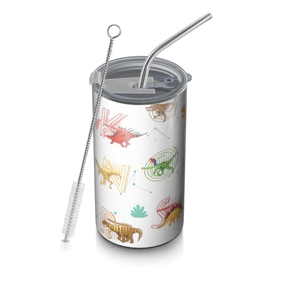 20oz Coffee Tumblers Alphabet Dinosaur Names Chart Pattern Stainless Steel Vacuum Insulated Travel Tumbler Coffee Cups Mug with Lid and Straw with Cleaning Brush for Cold & Hot Drinks