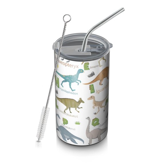 20oz Coffee Tumblers Alphabet Dinosaur Names Chart Pattern Stainless Steel Vacuum Insulated Travel Tumbler Coffee Cups Mug with Lid and Straw with Cleaning Brush for Cold & Hot Drinks