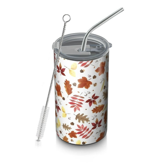 20oz Coffee Tumblers Autumn Fall Leaves Pattern Stainless Steel Vacuum Insulated Travel Tumbler Coffee Cups Mug with Lid and Straw with Cleaning Brush for Cold & Hot Drinks