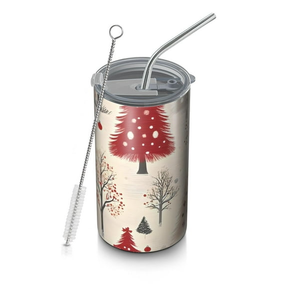 20oz Coffee Tumblers Beige Christmas Tree Pattern Stainless Steel Vacuum Insulated Travel Tumbler Coffee Cups Mug with Lid and Straw with Cleaning Brush for Cold & Hot Drinks