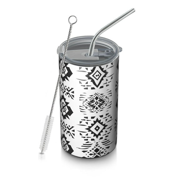 20oz Coffee Tumblers Black Geometric Triangle Diamond Pattern Stainless Steel Vacuum Insulated Travel Tumbler Coffee Cups Mug with Lid and Straw with Cleaning Brush for Cold & Hot Drinks
