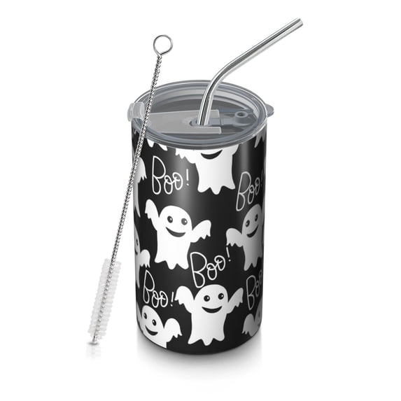 20oz Coffee Tumblers Black Halloween Ghosts with Boo Stainless Steel Vacuum Insulated Travel Tumbler Coffee Cups Mug with Lid and Straw with Cleaning Brush for Cold & Hot Drinks