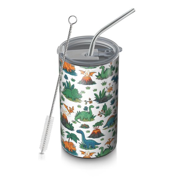 20oz Coffee Tumblers Colorful Dinosaurs Volcanoes Plants Pattern Stainless Steel Vacuum Insulated Travel Tumbler Coffee Cups Mug with Lid and Straw with Cleaning Brush for Cold & Hot Drinks