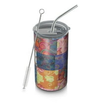 20oz Coffee Tumblers Colorful Pioneer Flower Patchwork Stainless Steel Vacuum Insulated Travel Tumbler Coffee Cups Mug with Lid and Straw with Cleaning Brush for Cold & Hot Drinks