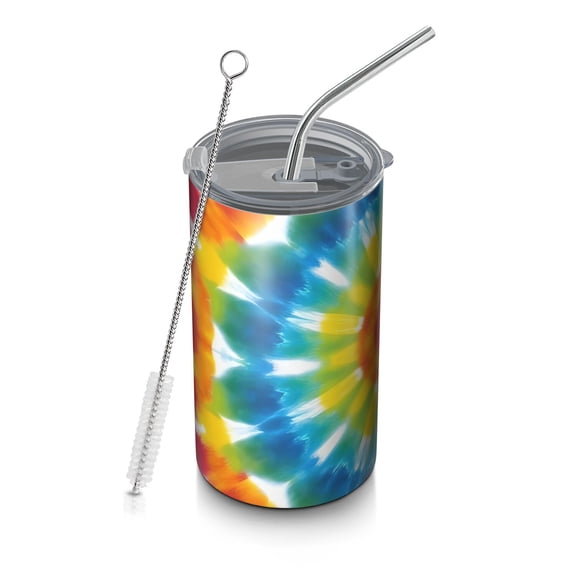 20oz Coffee Tumblers Colorful Rainbow Tie Dye Spiral Pattern Stainless Steel Vacuum Insulated Travel Tumbler Coffee Cups Mug with Lid and Straw with Cleaning Brush for Cold & Hot Drinks