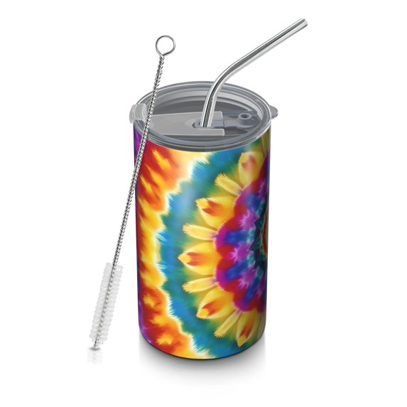20oz Coffee Tumblers Colorful Tie Dye Layered Mandala Stainless Steel Vacuum Insulated Travel Tumbler Coffee Cups Mug with Lid and Straw with Cleaning Brush for Cold & Hot Drinks
