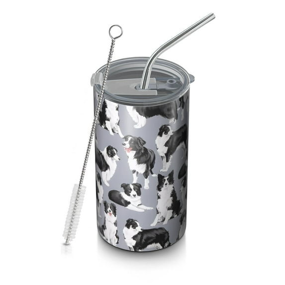20oz Coffee Tumblers Cute Border Collie Pattern Stainless Steel Vacuum Insulated Travel Tumbler Coffee Cups Mug with Lid and Straw with Cleaning Brush for Cold & Hot Drinks
