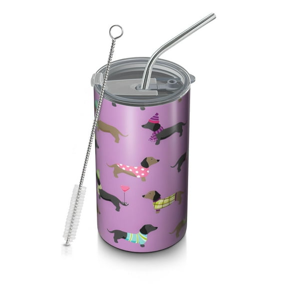 20oz Coffee Tumblers Cute Cartoon Dachshund Stainless Steel Vacuum Insulated Travel Tumbler Coffee Cups Mug with Lid and Straw with Cleaning Brush for Cold & Hot Drinks